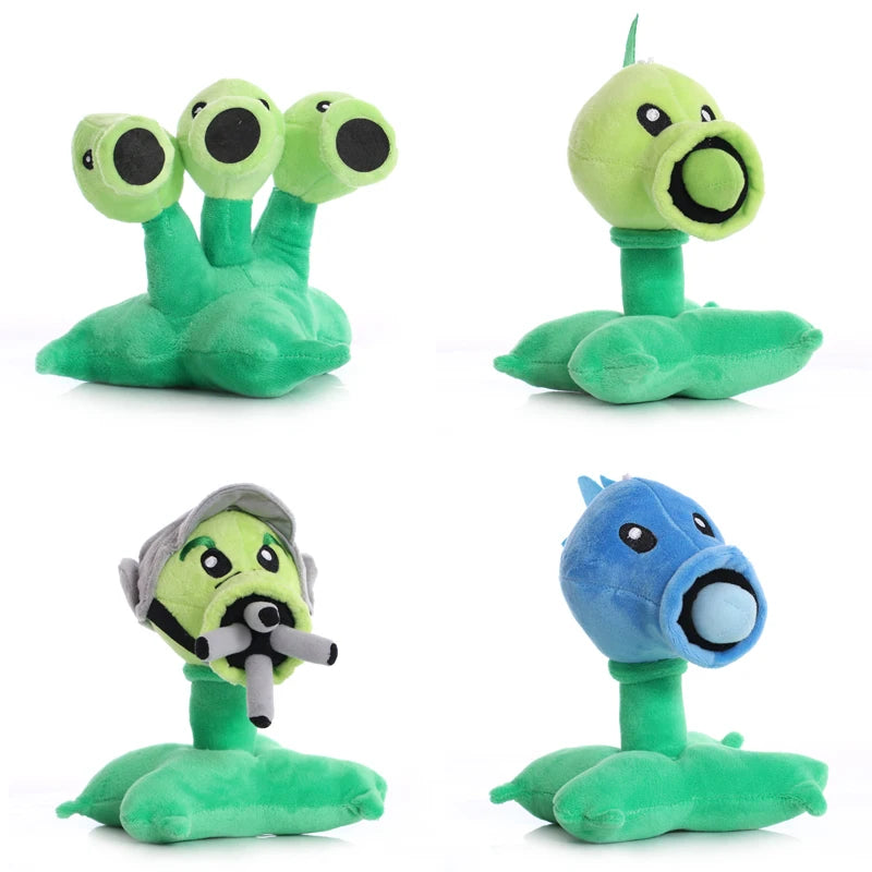 1Pcs 17Cm  Plush Toys PVZ Plants Gatling Peashooter Split Pea Plush Soft Stuffed Toys Gifts for Children Kids