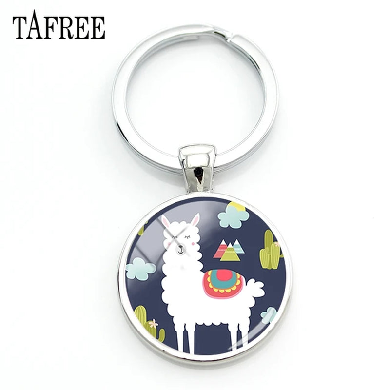 Hello I Love Alpaca Pendant Keychains 25Mm Glass Art Jewelrys America Llama Pattern Key Ring for Students NT202