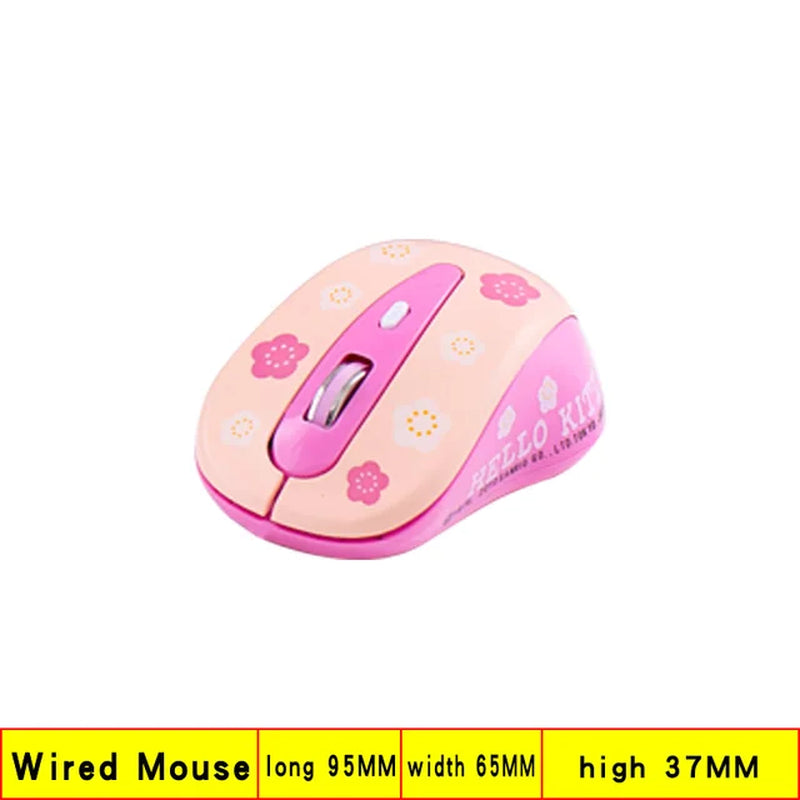 Pink Keyboard and Mouse Set Cute Girl Cartoon Cat Desktop Computer Office Home Gaming Laptop USB Wired Keyboard USB Wired Mouse