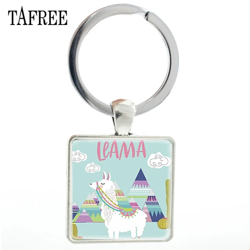 Fashion Animal Theme Unicorn Square Anime Keychains Cute Alpaca Keyring No Prob Llama Jewelry for Women Handbag NT233