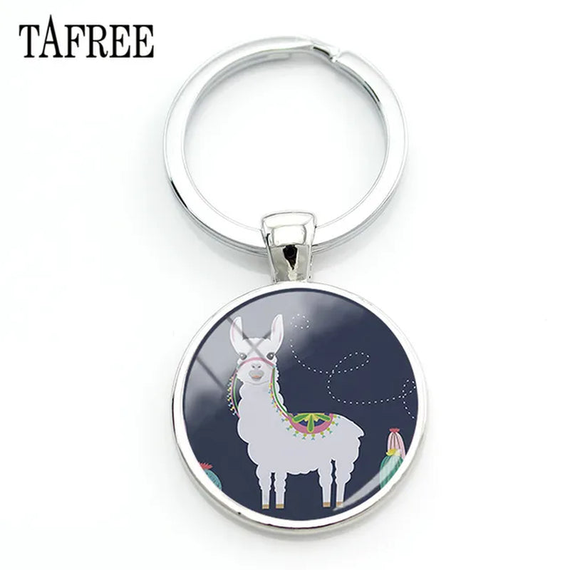 New Arrival Alpaca Keychains Key Chains Glass Llama Animal Image Charm Key Rings for Kids Gift YT52