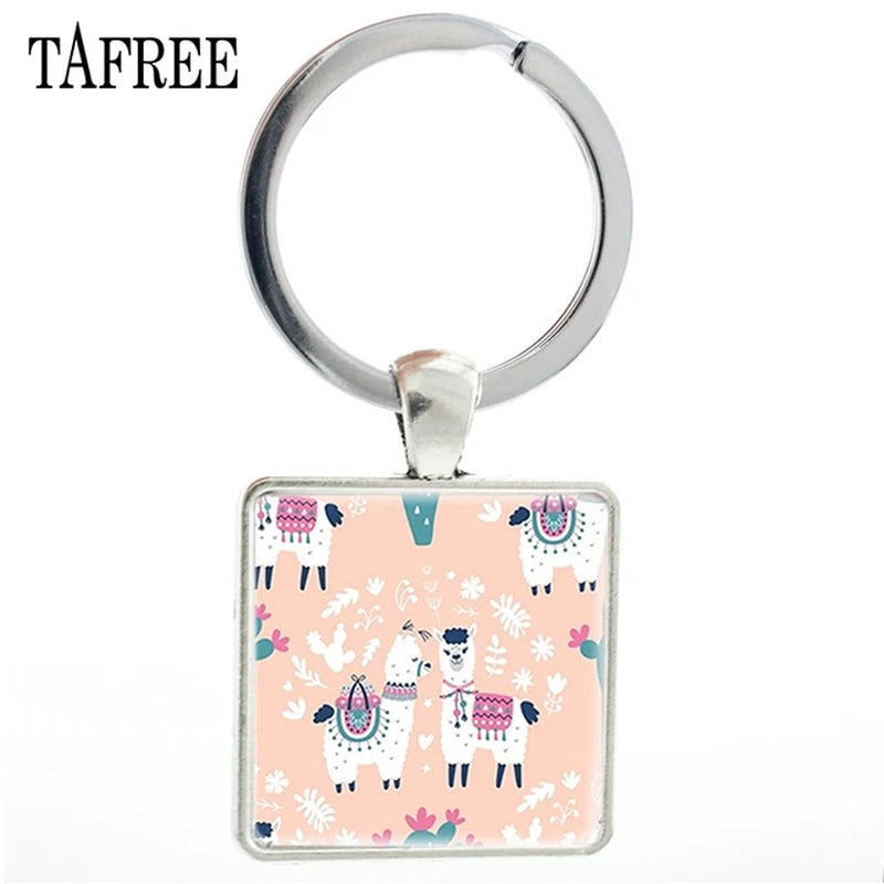 Fashion Animal Theme Unicorn Square Anime Keychains Cute Alpaca Keyring No Prob Llama Jewelry for Women Handbag NT233