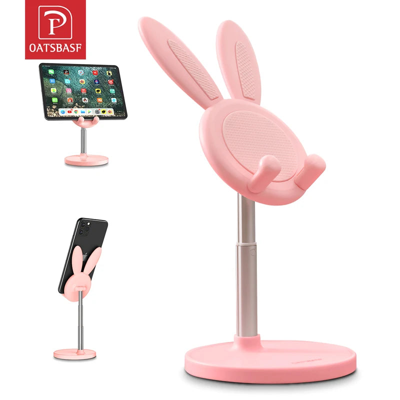 Telescopic Cute Bunny Phone Holder Lovely Rabbit Desktop Laptop Stand Height Angle Adjustable Antislip Tablet Bracket