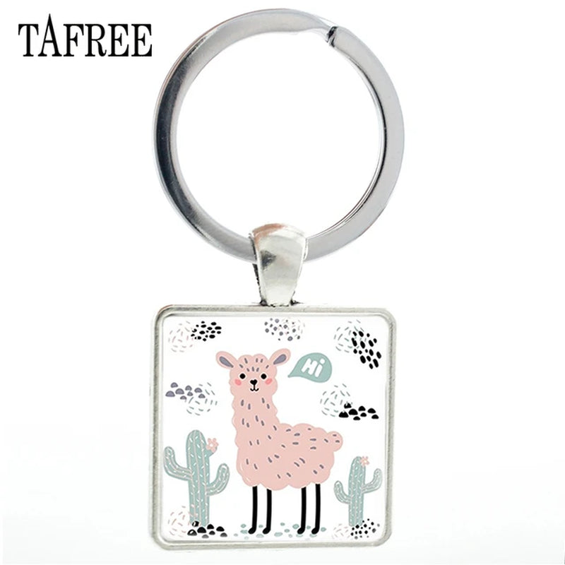 Fashion Animal Theme Unicorn Square Anime Keychains Cute Alpaca Keyring No Prob Llama Jewelry for Women Handbag NT233