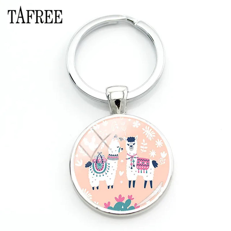 New Arrival Alpaca Keychains Key Chains Glass Llama Animal Image Charm Key Rings for Kids Gift YT52